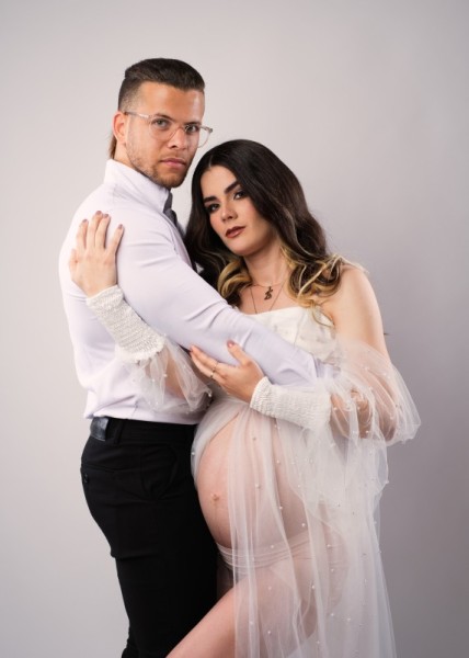Modern Editorial Maternity Couple Portrait